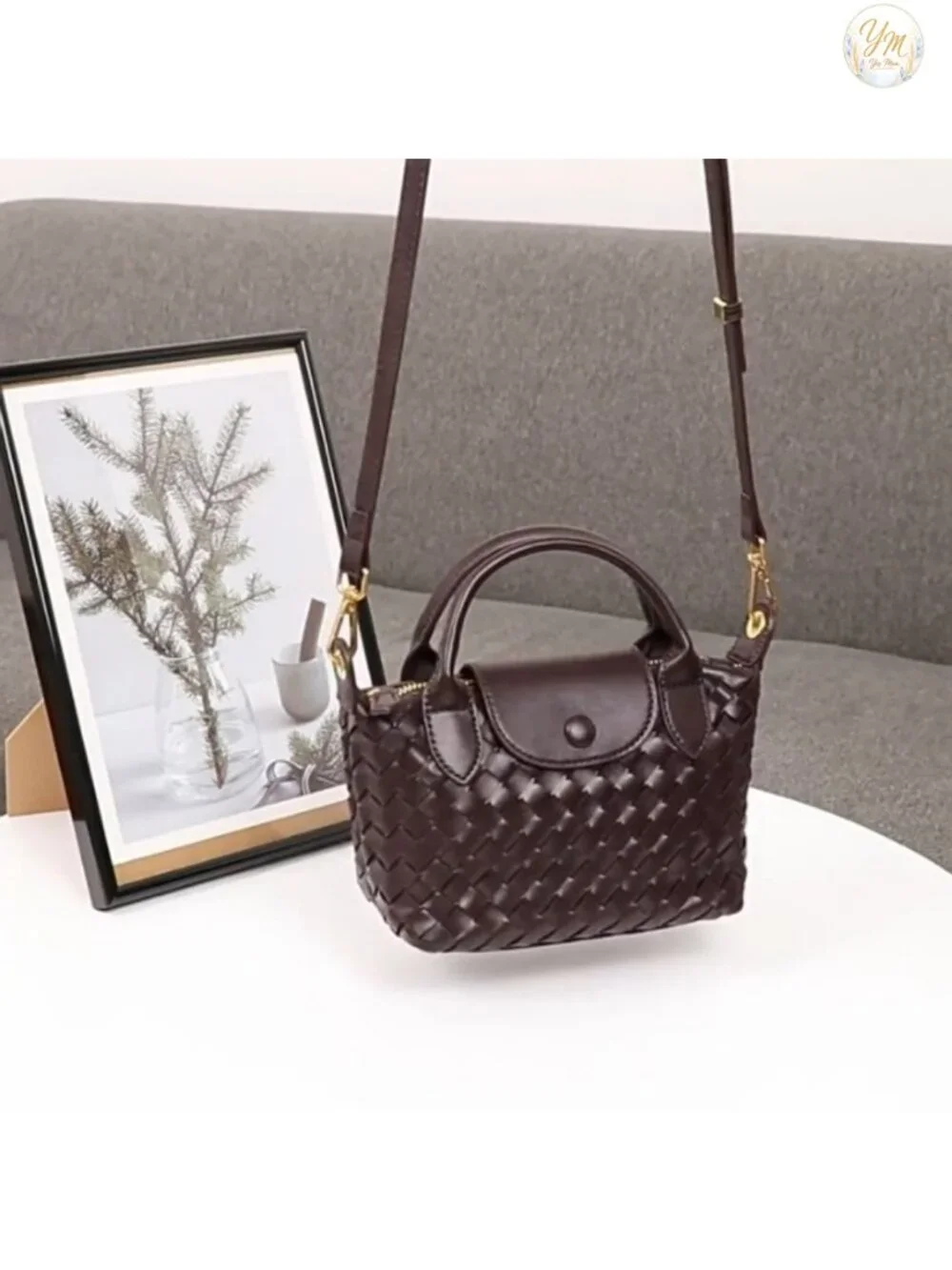 Woven Faux Leather Satchel Handbag Top Handle Crossbody Small